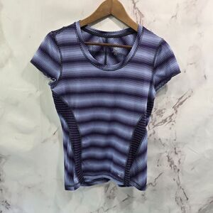 Title Nine Shirt Womens XS Blue Purple Striped Short Sleeve Tee T Runner Scoop